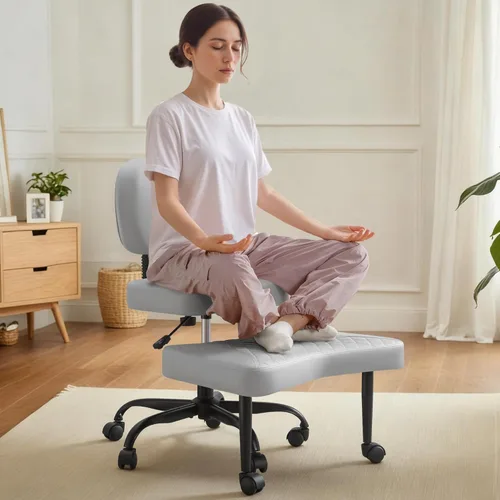 Vista 8 de Silla ergonómica de oficina con patas cruzadas con ruedas, sillas de meditación de altura ajustable para TDAH, yoga y trabajo de escritorio, asiento