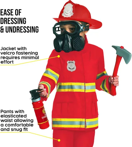 Vista 3 de Morph Disfraz de bombero para niños (2 colores), disfraz de bombero y bombero para Halloween