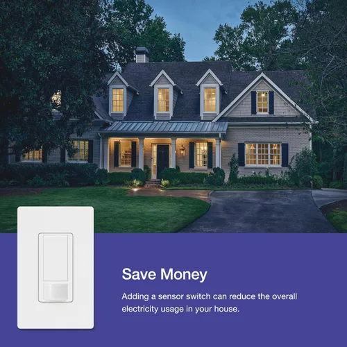 Vista 10 de Lutron Maestro Interruptor de luz con sensor de movimiento y placa de pared para baño, garaje, lavandería, cualquier bombilla, sensor de ocupación