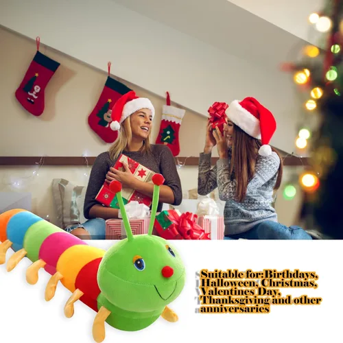 Vista 6 de Peluche de oruga de 31.5 pulgadas, almohada gigante colorida de oruga para regalo