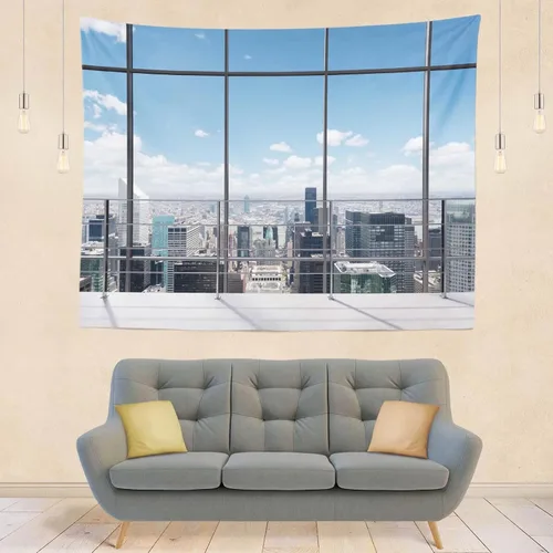 Vista 4 de Fondo de tela de 5 x 3 pies, para ventana de oficina, decoración moderna de casa, ventana, fondo de foto, tapiz para zoom, reuniones