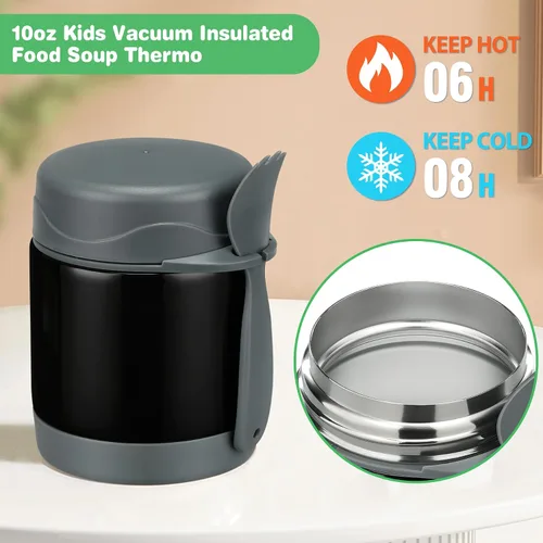 Vista 3 de Termo de sopa de 10 onzas para comida caliente para niños, tarro de comida aislado, contenedor térmico de almuerzo de comida caliente, caja de Negro