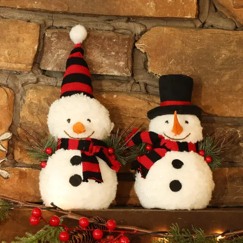 Vista 8 de winemana Decoración de mesa de Navidad, juego de 2 muñecos de nieve con ramitas de cono de pino, decoración de mesa de invierno para interiores