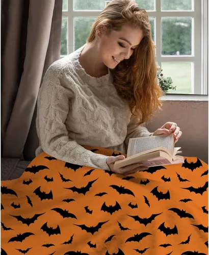 Vista 7 de Manta de franela de murciélagos de Halloween, cálida y acogedora, manta de franela suave para el otoño, para sofá, cama, sofá, Halloween, gótico