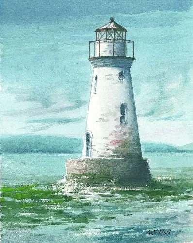 Vista 2 de Cockspur Isla Faro Georgia Matted Watercolor Art Prints, 5x7