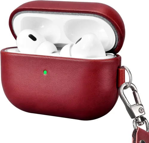 Vista 8 de ICARERFAMILY Funda de cuero para AirPods Pro 2 (2022), funda protectora de cuero genuino a prueba de golpes para AirPods Pro 2 auriculares estuche