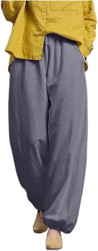 Vista 3 de Pantalones deportivos de pierna ancha para mujer, pantalones harén de algodón y lino, pantalones holgados sólidos para entrenamiento y correr