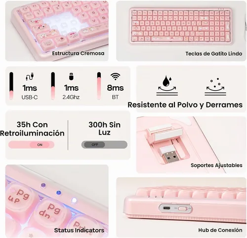 Vista 3 de MechLands X Maorbeng X100 PRO - Teclado de membrana para juegos con teclado numérico, retroiluminación RGB, teclado inalámbrico de computadora