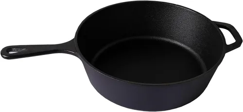 Vista 6 de Sartén de hierro fundido (extra profundo) – 10.25 pulgadas con tapa de sartén, sartenes + fundas de soporte de mango de silicona – Utensilios