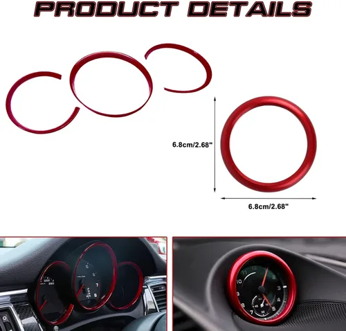 Vista 2 de x xotic tech Marco de instrumento para tablero de instrumentos compatible con Porsche Macan 2015 en adelante, 718 Cayman Boxster 2016-2018 (rojo)