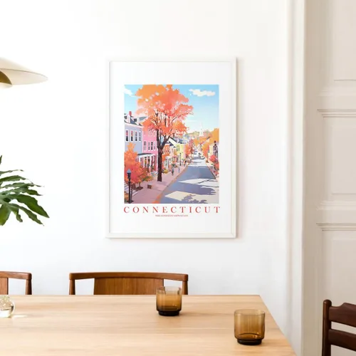 Vista 6 de ColorAndFlair Connecticut Travel Print Constitution State Souvenir CT Naturaleza, rosa, naranja, verde azulado, arte de pared, póster de paisaje