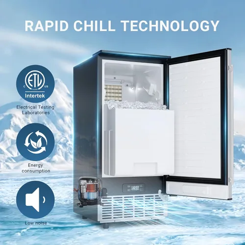 Vista 2 de ICYGLEE Máquina comercial para hacer hielo debajo del mostrador, 80 libras/día con almacenamiento de 24 libras, máquina de hielo independiente