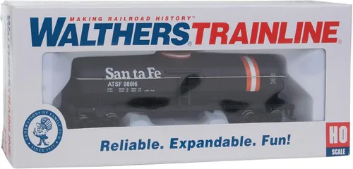 Vista 5 de Walthers Trainline HO Scale Model Santa Fe Tank Car, Negro/Naranja/Blanco
