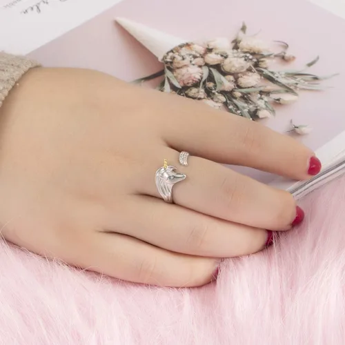 Vista 5 de ACJNA Anillo de plata de ley 925 con diseño de unicornio, ajustable, regalo para adolescentes y mujeres, fiesta de unicornio, Metal, Circonita cúbica