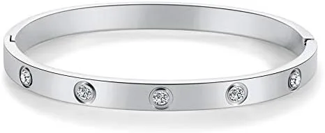Vista 3 de My Daily Styles Pulsera de acero inoxidable con bisagras CZ para mujer, tamaño 7 pulgadas