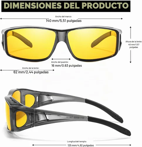 Vista 3 de LVIOE Wrap Around Night-Vision Glasses, Fit Over Prescription Glasses with Polarized Yellow Lens Night-Driving Glasses