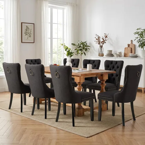 Vista 91 de SoarFlash Juego de 2 sillas de comedor de terciopelo, silla lateral de respaldo alto, silla lateral moderna tapizada de alta gama con botones Beige