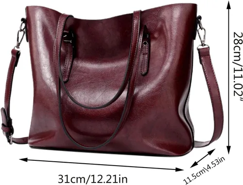 Vista 4 de Bolso de hombro con asa superior para mujer bolso de mano de tamaño grande bolso de hombro de cuero vintage con hebilla de metal café