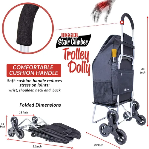 Vista 4 de dbest products - Carro de compras más grande para escaleras Trolley Dolly, plegable para compras de comestibles, color negro, apto
