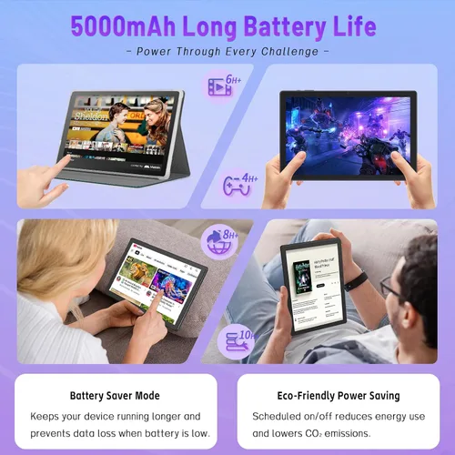 Vista 6 de Tabletas Android 15, tableta Android de 10.1 pulgadas con 8 GB de RAM y 64 GB de ROM, ampliable a 1 TB, procesador Octa-Core, pantalla HD IPS, WiFi