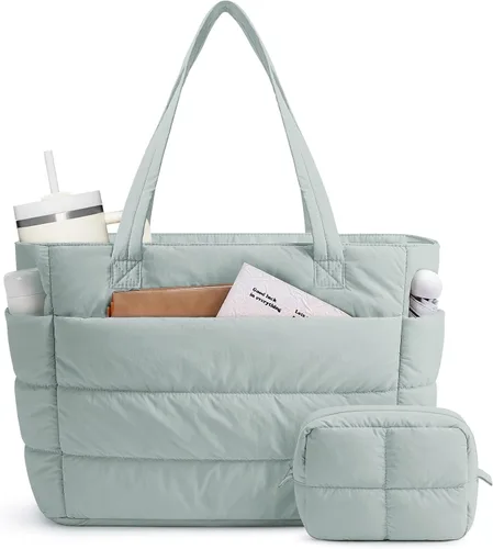 Vista 8 de Narwey Bolsa de mano acolchada de nailon para mujer, bolsa de mano Rosa