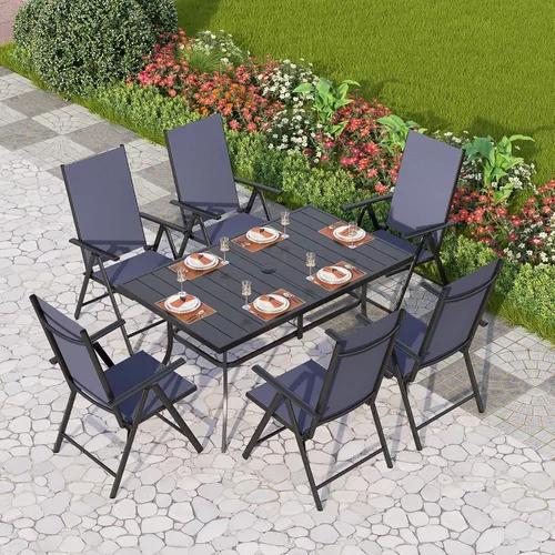 Vista 27 de PHI VILLA Juego de comedor al aire libre para 4, mesa de metal con sillas plegables, negro