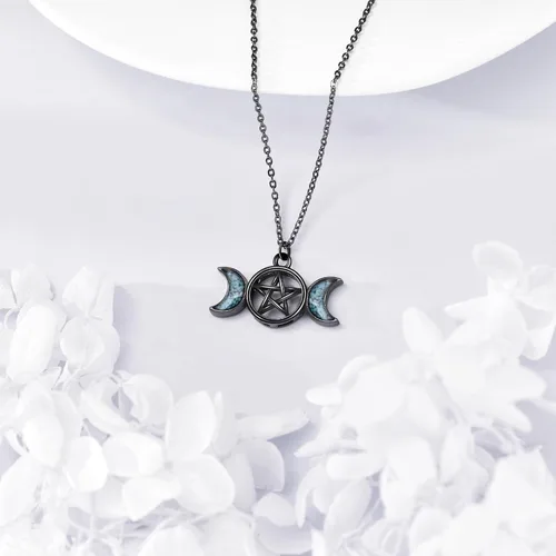 Vista 3 de URONE Hecate - Collar de plata 925 con colgante Wicca de Hécate con dije de diosa triple luna, joyería Wiccana, regalos para mujer