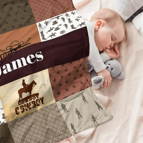 Vista 3 de Juego de ropa de cama de bebé personalizado para bebés niños, juego de ropa de cama de bebé personalizado con nombre, ropa de cama de bebé de Cowboy