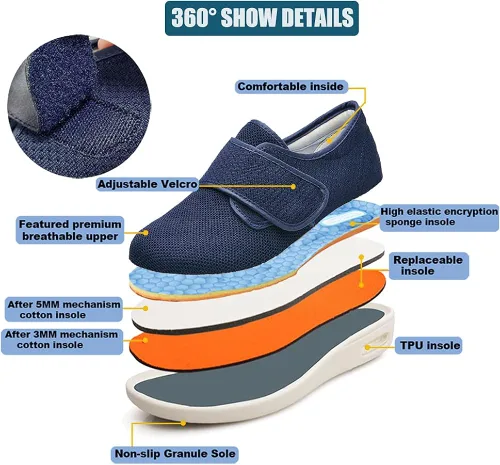 Vista 5 de W&LESVAGO Zapatillas para caminar diabéticas de ancho ancho ancho para mujer con cojín de aire, ligeras y ajustables para artritis pies hinchados