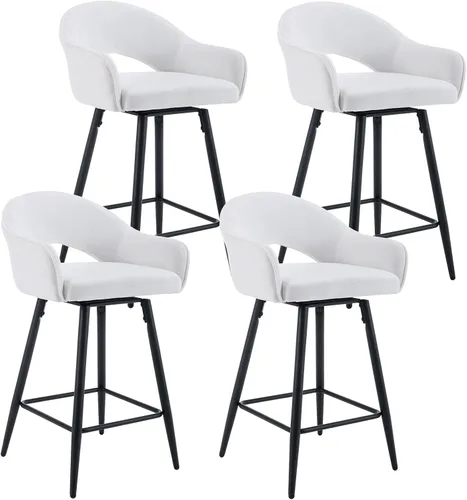 Vista 14 de DUOMAY Juego de 2 taburetes de bar giratorios, modernos taburetes de altura de mostrador de 26 pulgadas, silla de isla de cocina tapizada de Blanco
