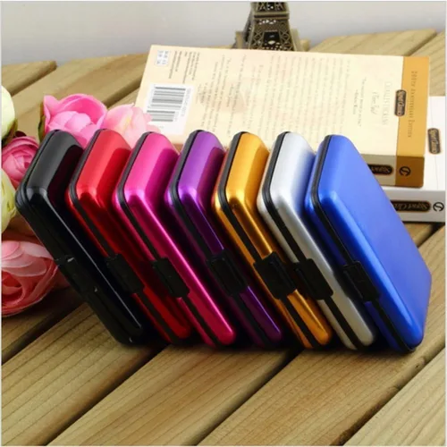 Vista 3 de Funda protectora de aluminio para tarjetas de crédito con bloqueo RFID para mujer, tarjetero, Azul