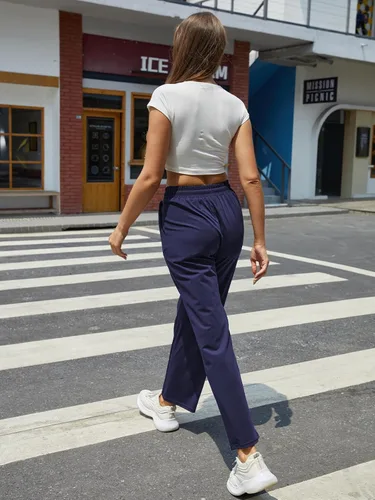 Vista 9 de keriffe Pijamas casuales para mujer, pantalones de yoga de pierna ancha, cintura alta, cordón ajustable, pantalones deportivos de entrenamiento