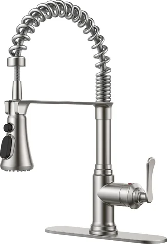 Vista 24 de FORIOUS Grifo de cocina con rociador extraíble, grifo de fregadero clásico de resorte extraíble de acero inoxidable comercial de una sola manija