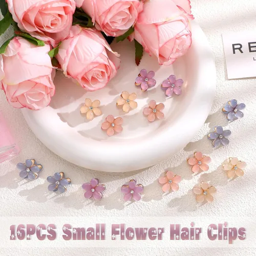 Vista 3 de CWJCYTNSN 16 unidades de pequeñas pinzas para el cabello para mujeres y niñas, mini pinzas de flores de cristal, pinzas de metal lindas de 0.8
