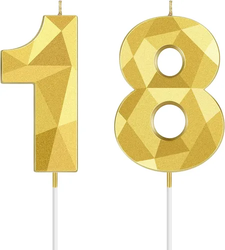 Vista 8 de Nuanchu Velas de cumpleaños número 10 en forma de diamante 3D Velas numerales para pastel de cumpleaños Decoración temática para horneado familiar