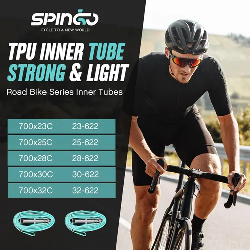 Vista 2 de Paquete de 2 válvulas de metal SPINGO TPU tubo interior 700C x 23c-32c con válvulas Presta de metal de 3.150 in, tubo de bicicleta de poliuretano