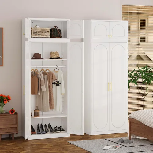 Vista 11 de Armario de metal con 2 puertas, armario de 71 pulgadas de alto con puertas, barra para colgar, cajones y estantes ajustables, armarios