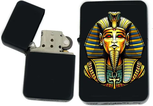 Vista 35 de Faraón, egipcio, tutankamón, cleopatra, ojo de Horus, pirámides-Ankh, leona-diosa única coleccionable s Infinity negro mate encendedores a prueba
