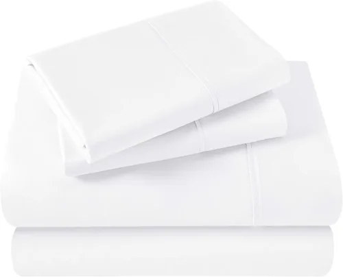 Vista 20 de SUPERIOR Juego de sábanas de algodón egipcio de 400 hilos, 1 sábana bajera elástica con bolsillo profundo, 1 sábana encimera y 2 fundas de almohada