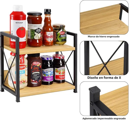 Vista 5 de Organizador de estante de encimera Giikin, organizador de estante de especias de cocina de 2 niveles para encimera, organizador de estante de Bambú