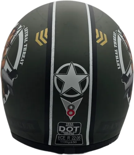 Vista 4 de Casco Vega V8 Retro Open Face Casco DOT y ECE de seguridad con espejo cromado (bloquea las ondas dañinas de rayos UV, UVA y UVC) / forros de gamuza