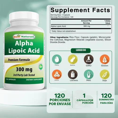 Vista 2 de Best Naturals Ácido alfa lipoico 300 mg 120 Cápsulas