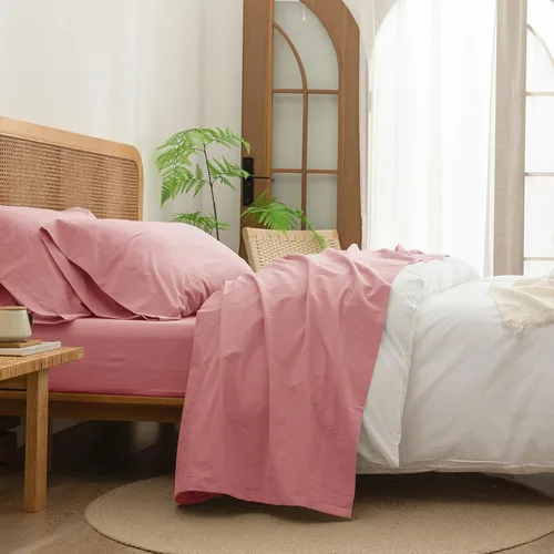 Vista 24 de BESTOUCH Juego de sábanas 100% algodón lavado, tacto de lino, súper suave, cómodo, elegante, ligero, juego de ropa de cama de 3 piezas, color gris