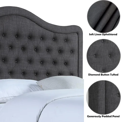 Vista 2 de Rosevera Grayson - Cama de cabecera ajustable con poliéster fino y acolchado de botones para dormitorio, matrimonial, carbono