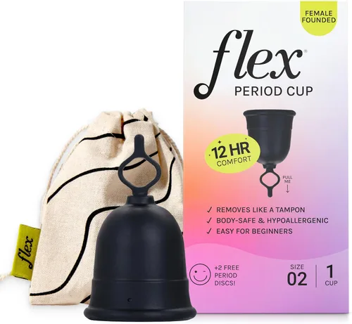 Vista 11 de Kit de inicio de copa menstrual FLEX (ajuste delgado - Tamaño 01) Copa menstrual reutilizable + 2 discos menstruales gratis Tira de extracción