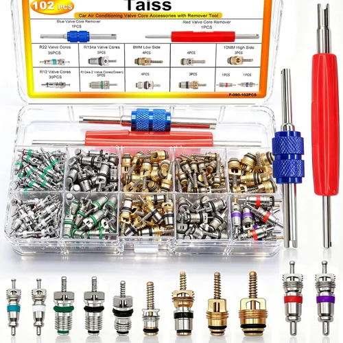 Vista 6 de Taiss Kit de accesorios de núcleo de válvula de aire acondicionado de coche, 102 Uds., con herramienta de extracción de núcleo de válvula, R12