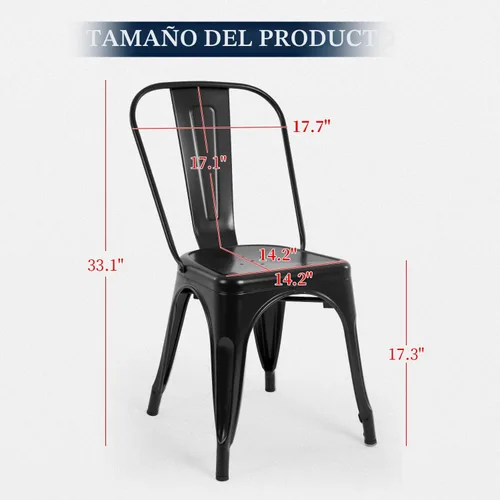 Vista 3 de Juego de 4 sillas de comedor, de metal, para interiores y exteriores, sillas de patio, de cocina, de 18 pulgadas de altura, silla de restaurante
