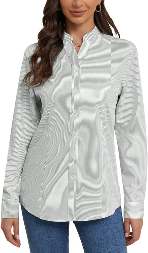 Vista 9 de Camisas básicas con botones para mujer, estilo ejecutivo informal, cuello, ropa de trabajo, camisa de vestir ajustada, blusa