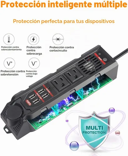 Vista 5 de Inversor de corriente para automóvil de 200 W CC 12 V a 110 V CA Negro