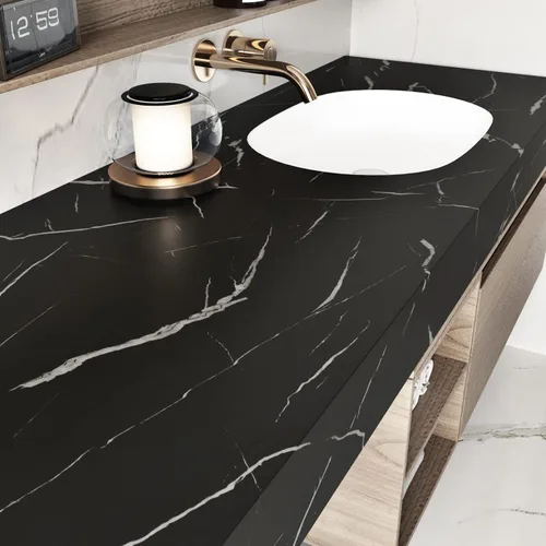 Vista 4 de Wallercity Papel de contacto de mármol negro mate para mesa, papel tapiz de mármol autoadhesivo impermeable para cocina, papel de contacto negro
